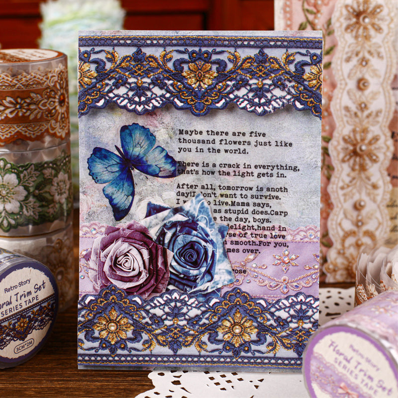 Flower Tassel Series White Kraft Paper Tape featuring white, and flower designs for journaling, scrapbooking and collage