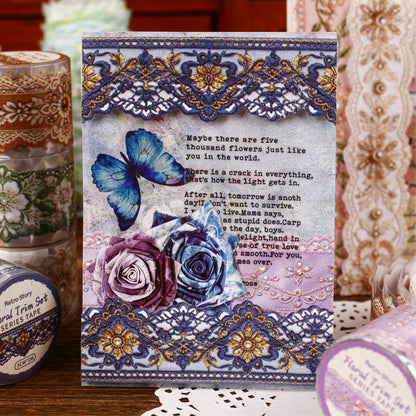 Flower Tassel Series White Kraft Paper Tape featuring white, and flower designs for journaling, scrapbooking and collage