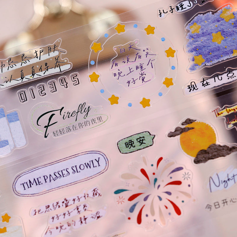 Whole Roll 4.8cm*5m Good Night Die Cutting Washi/PET Tape