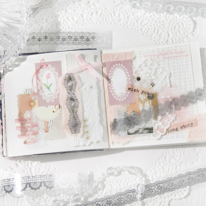 Romantic Moments Series Silver Stamping PET Tape featuring romantic, and silver designs for journaling, scrapbooking and collage