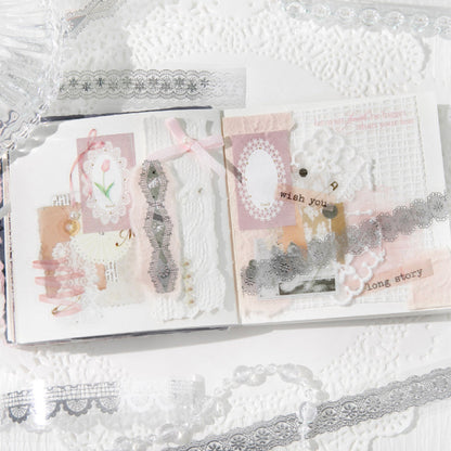 Romantic Moments Series Silver Stamping PET Tape featuring romantic, and silver designs for journaling, scrapbooking and collage