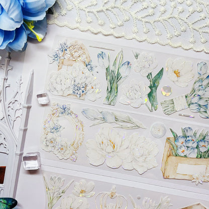 6cm*100cm Secret of Tulips Shell Light PET Tape featuring secret, and light designs for journaling, scrapbooking and collage