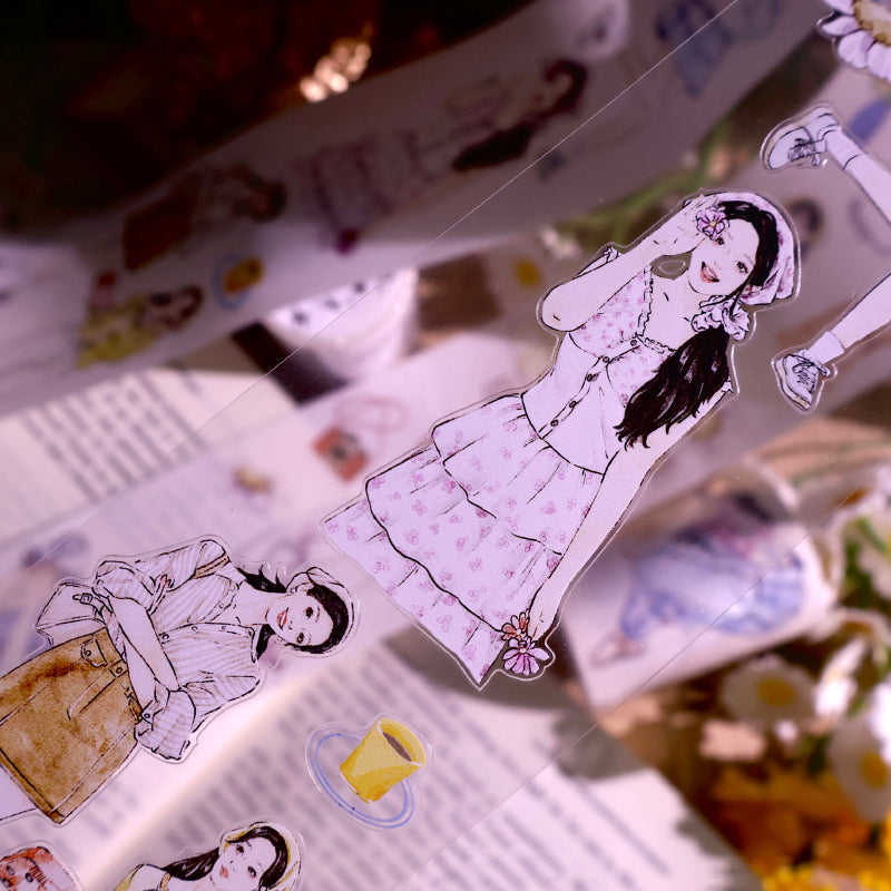 6cm*100cm Powerful Girl Die Cutting Washi/PET Tape featuring girl designs for journaling, scrapbooking and collage