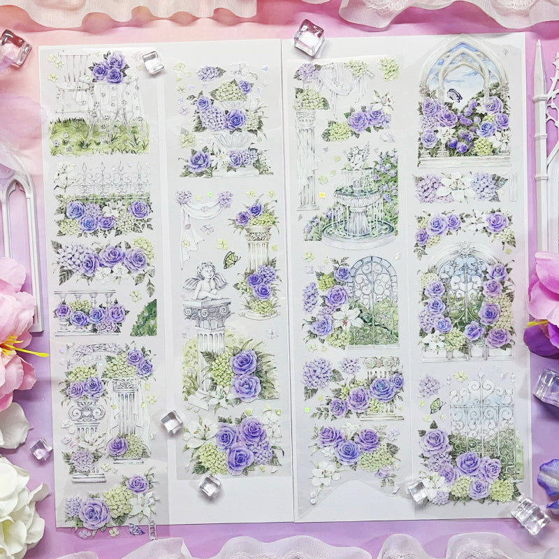 Whole Roll 7cm*5.5m Dream Garden of Flowers Shell Light PET Tape featuring garden, dream, and flower designs for journaling, scrapbooking and collage