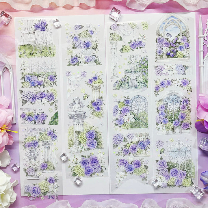 Whole Roll 7cm*5.5m Dream Garden of Flowers Shell Light PET Tape featuring garden, dream, and flower designs for journaling, scrapbooking and collage