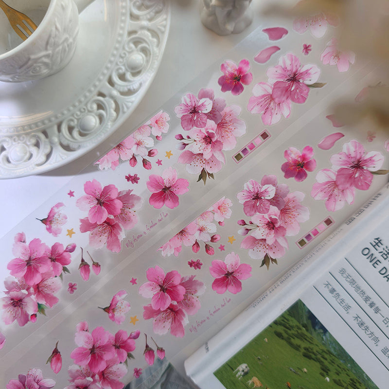 Whole Roll 5.5cm*3m Spring Season Die Cutting PET Tape featuring spring, and sea designs for journaling, scrapbooking and collage