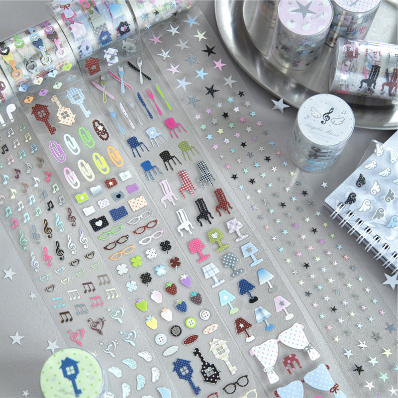 Muanuan Diary Series Die Cutting Silver Stamping PET Tape featuring silver designs for journaling, scrapbooking and collage