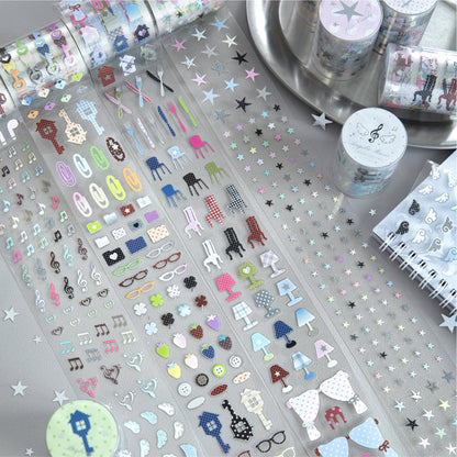 Muanuan Diary Series Die Cutting Silver Stamping PET Tape featuring silver designs for journaling, scrapbooking and collage