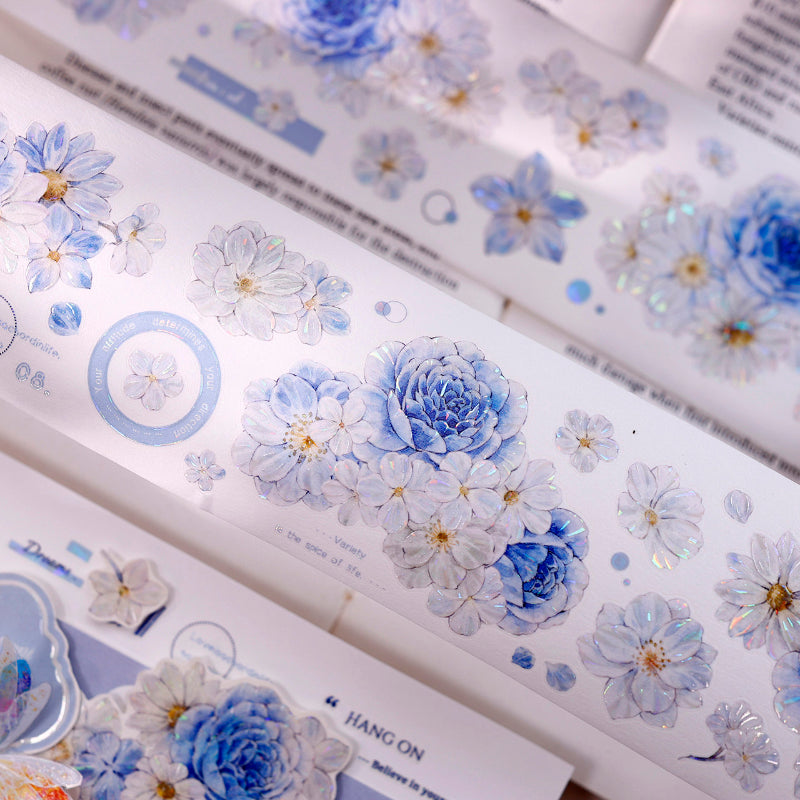 Light Blue Flower Die-Cutting Washi Tape - Whole Roll 5.5cm×5m