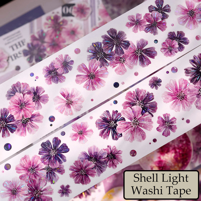5cm*125cm Smoke Purple Flower Die Cutting Washi/PET/Shell Light Washi/PET Tape