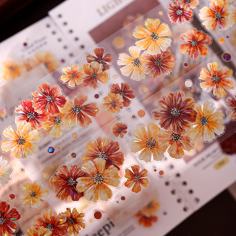 Whole Roll 5cm*5m Autumn Brown Floral Die Cutting Washi/PET/Shell Light Washi/PET Tape