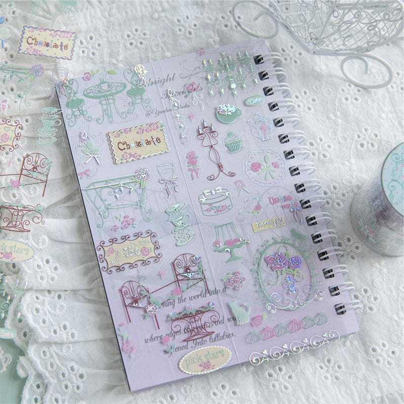Rose Story Series Die Cutting Silver Stamping PET Tape