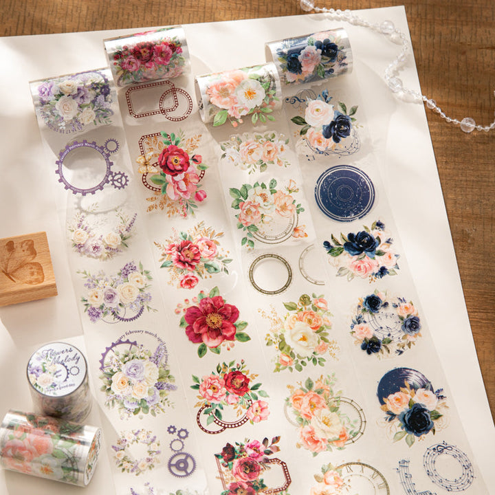 Flowers Melody Series Die Cutting PET Tape featuring flower designs for journaling, scrapbooking and collage