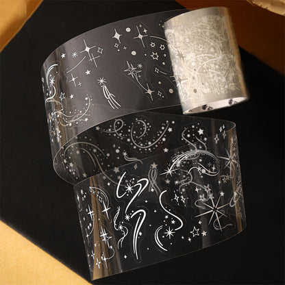 White Starfield Series Die Cutting PET Tape featuring white, and star designs for journaling, scrapbooking and collage