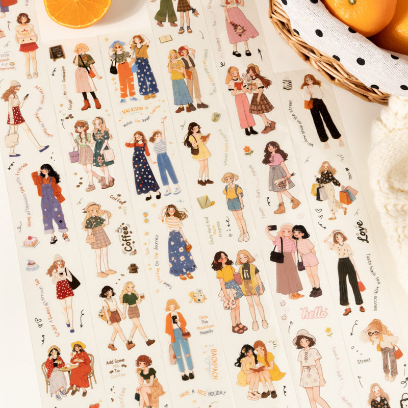 The orange flavored girl series Die Cutting PET Tape featuring red, girl, and orange designs for journaling, scrapbooking and collage