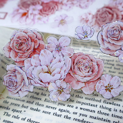 5.6cm*100cm Sweet rose Die Cutting Washi/PET/Shell Silver PET Tape featuring rose, sweet, and silver designs for journaling, scrapbooking and collage
