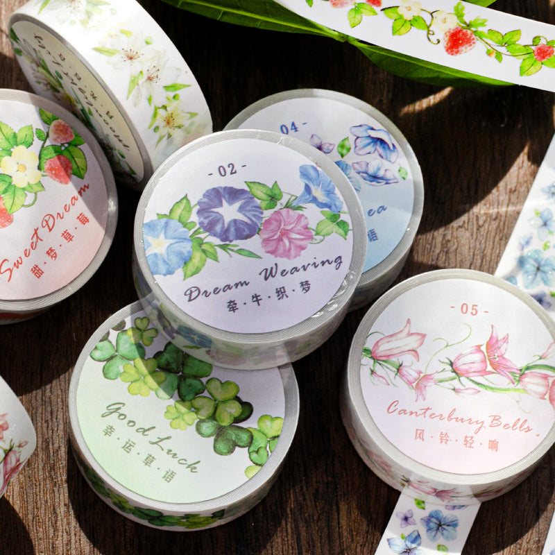 Flower Poem Series Flash Sand Synthetic Paper Tape featuring flower designs for journaling, scrapbooking and collage