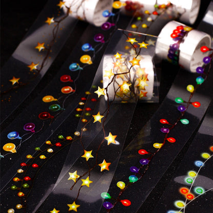 Colorful String Lights Series PET Tape featuring light, and color designs for journaling, scrapbooking and collage