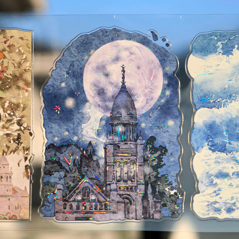 7.5cm*125cm Heavenly Whispers Die Cutting Shell Light PET Tape featuring light designs for journaling, scrapbooking and collage