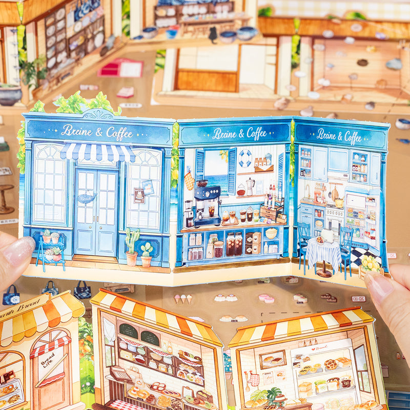 Miniature Street Scene Series 3D Sticker Book featuring book, street, and tree designs for journaling, scrapbooking and collage