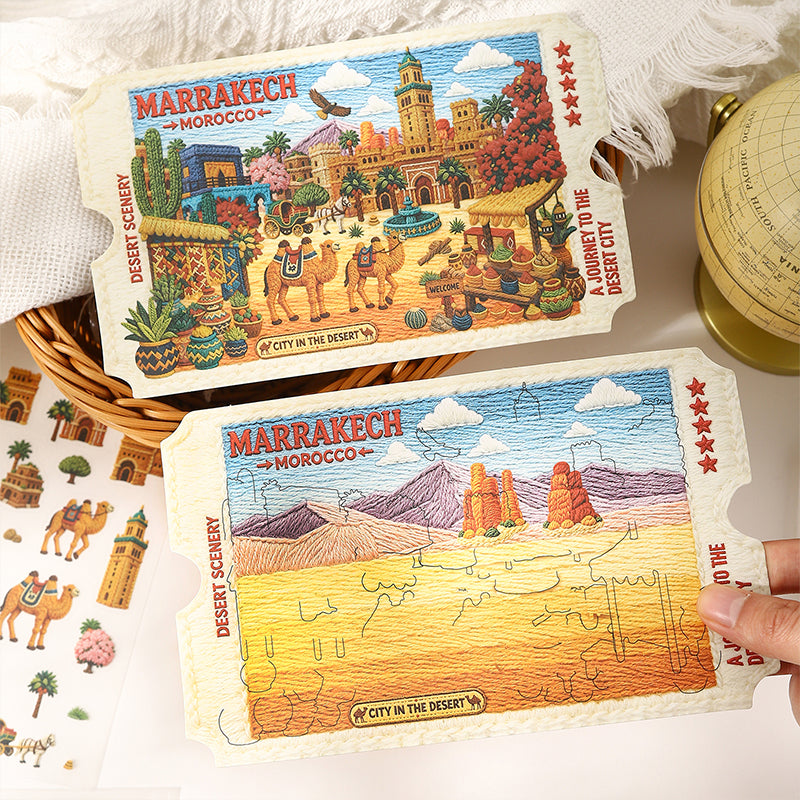 Embroidered Journey Series 3D Sticker featuring red designs for journaling, scrapbooking and collage