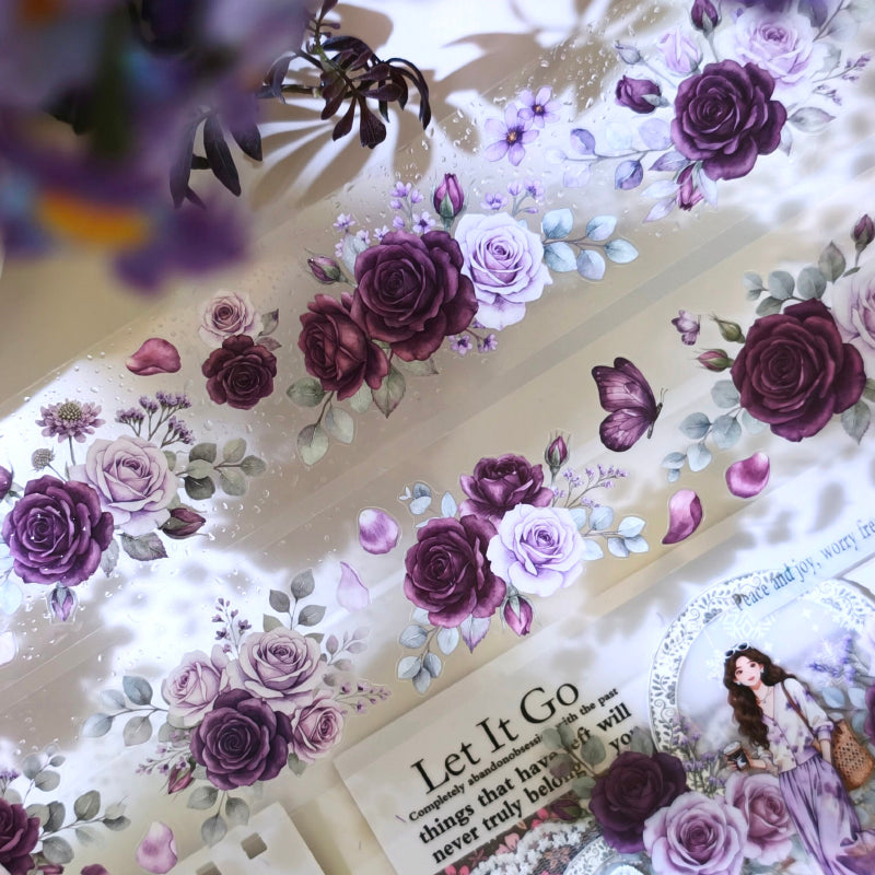 5.5cm*100cm Purple Flower Scattering Petal Die Cutting PET Tape