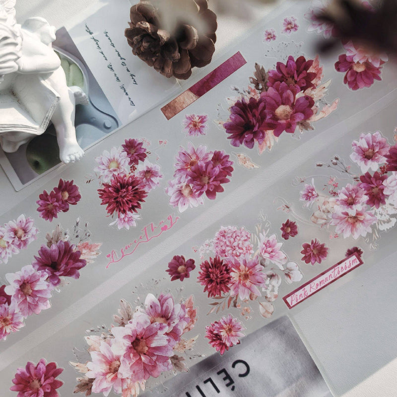 6cm*100cm Fluffy flower Die Cutting PET Tape featuring flower designs for journaling, scrapbooking and collage