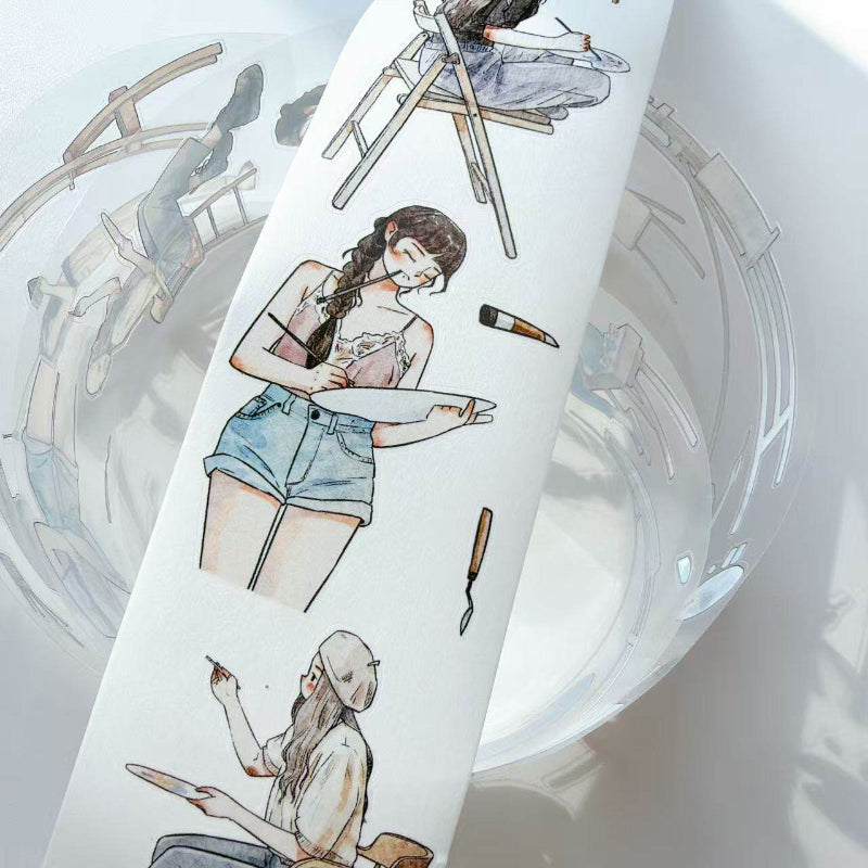 6cm*333cm Drawing girl Die Cutting Washi/PET/Fog PET Tape featuring girl designs for journaling, scrapbooking and collage
