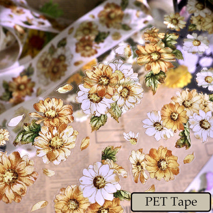 Whole Roll 5cm*5m Golden daisy Die Cutting Washi/PET/Shell Silver PET Tape