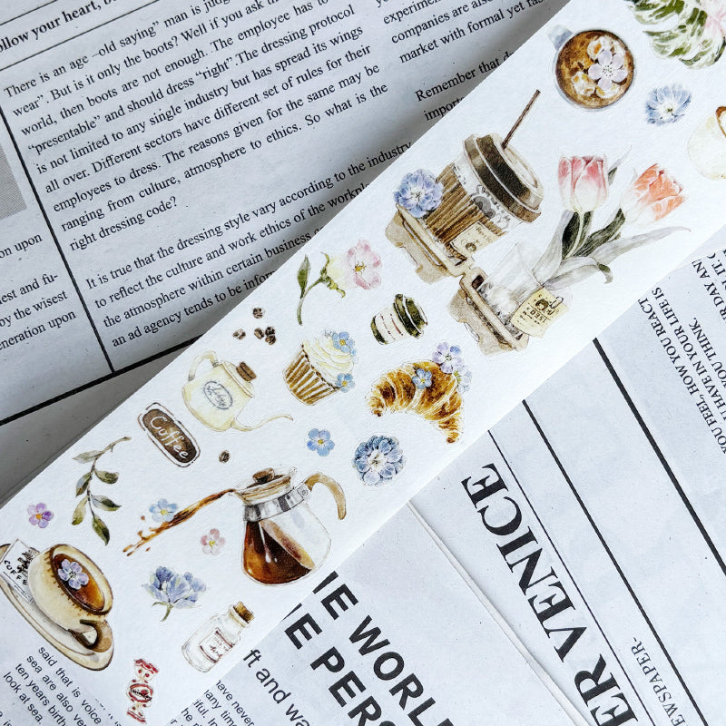 5.5cm*104cm Coffee Story Die Cutting Washi/PET/Fog PET Tape for journaling, scrapbooking and collage