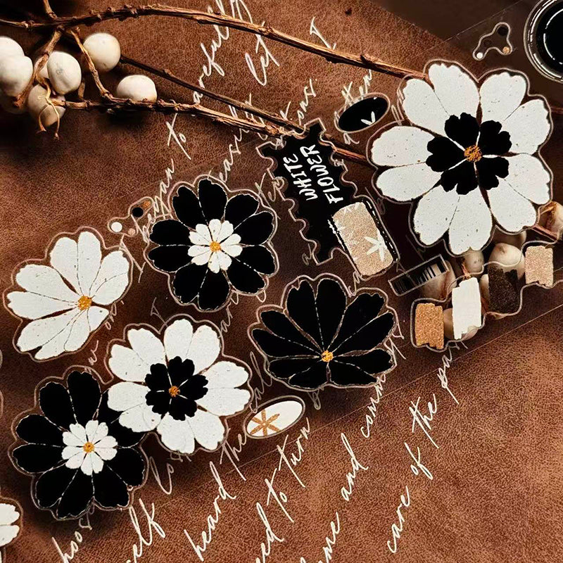 5cm*100cm Black White Flower Dream Die Cutting Washi/PET Tape