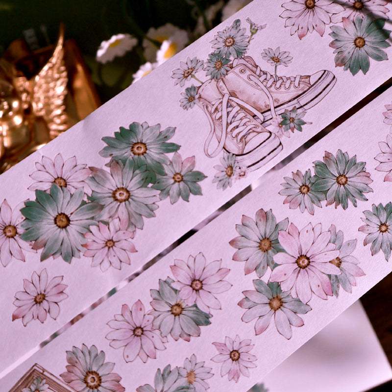 Whole Roll 5.5cm*5m Wild chrysanthemums Die Cutting Washi/PET/Shell Silver PET Tape featuring silver designs for journaling, scrapbooking and collage
