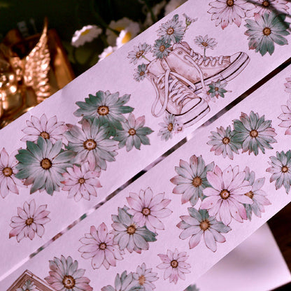 Whole Roll 5.5cm*5m Wild chrysanthemums Die Cutting Washi/PET/Shell Silver PET Tape featuring silver designs for journaling, scrapbooking and collage