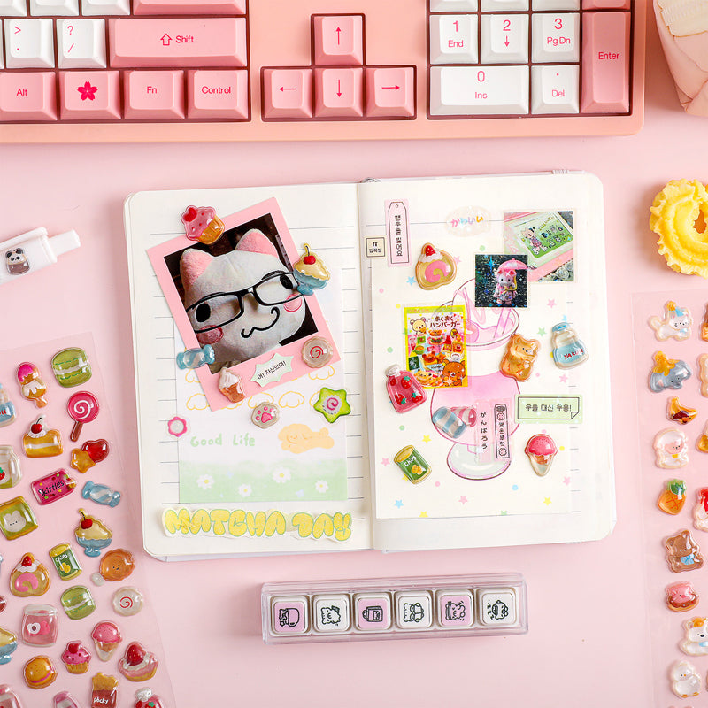 3D Colorful Jelly Series Sticker featuring color designs for journaling, scrapbooking and collage