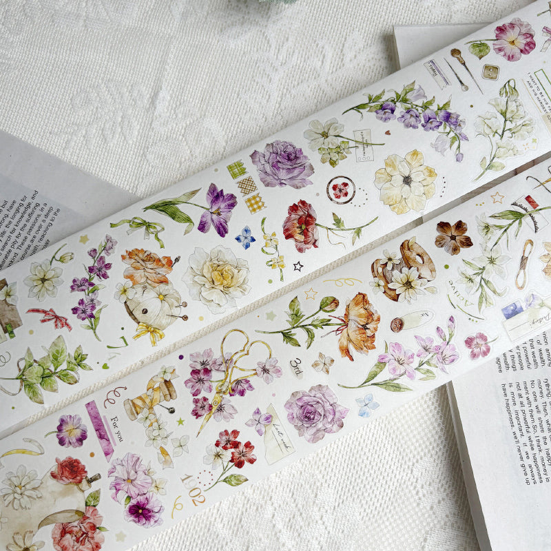 Whole Roll 6cm*5m Embroidered Flower Letter Die Cutting Washi/PET Tape