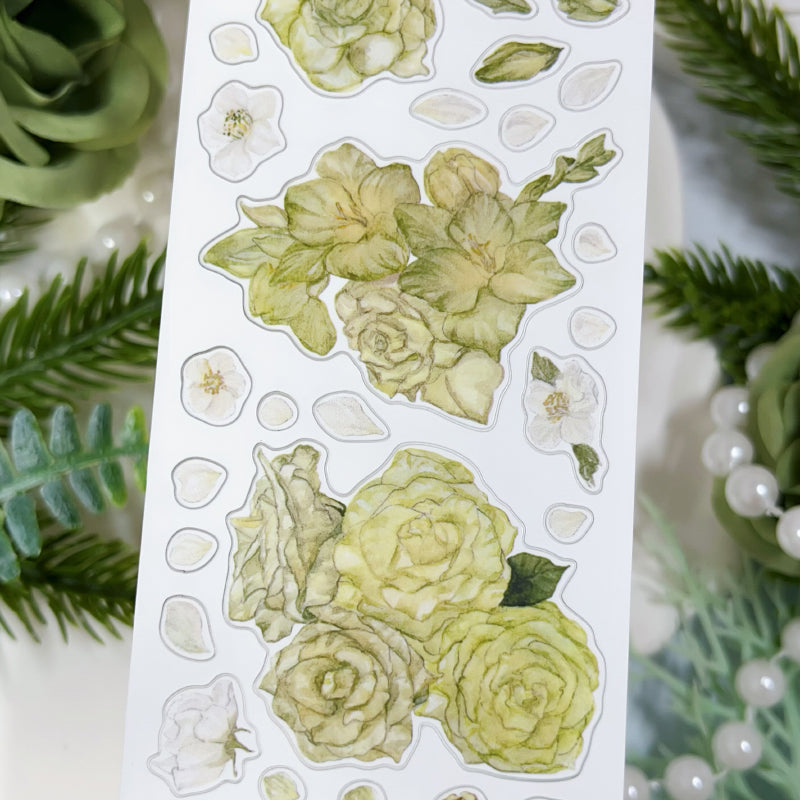 5.5cm*100cm Lush Greenery Washi/Self-adhesive/Shell Light PET Tape featuring green, and light designs for journaling, scrapbooking and collage