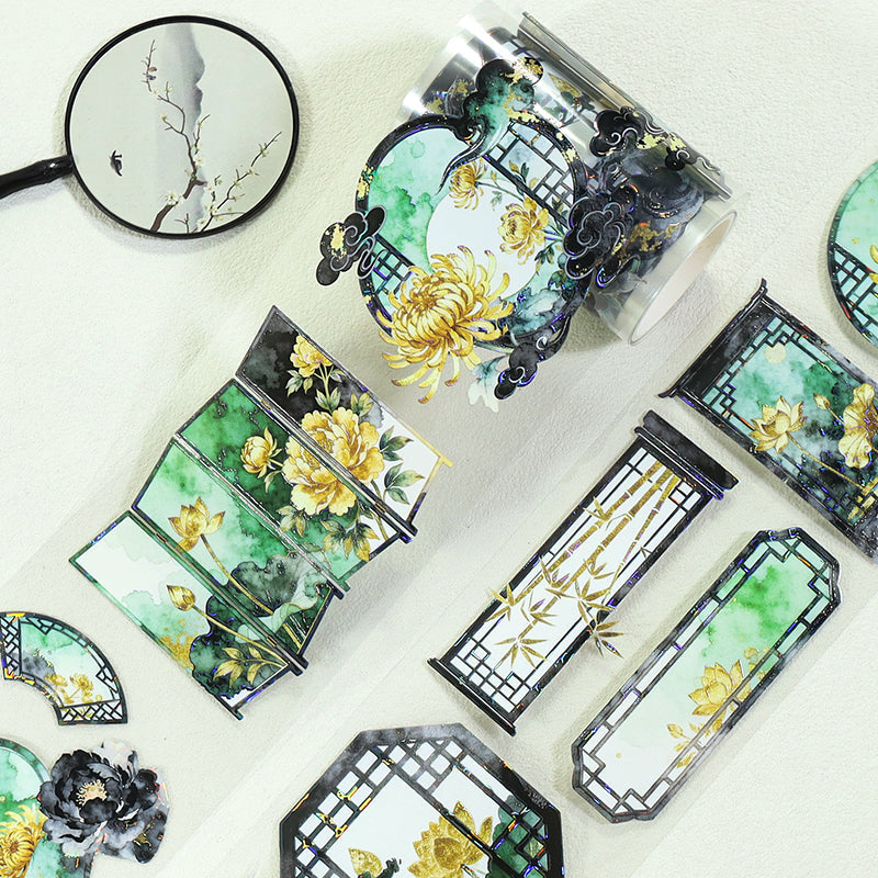 Yunqi Cuiping Shell Light PET Tape featuring light designs for journaling, scrapbooking and collage