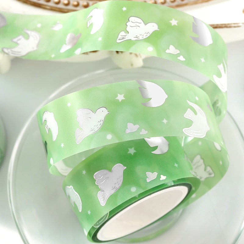 Dreaming Flowing Light Music Series Silver Stamping PET Tape featuring dream, silver, and music designs for journaling, scrapbooking and collage