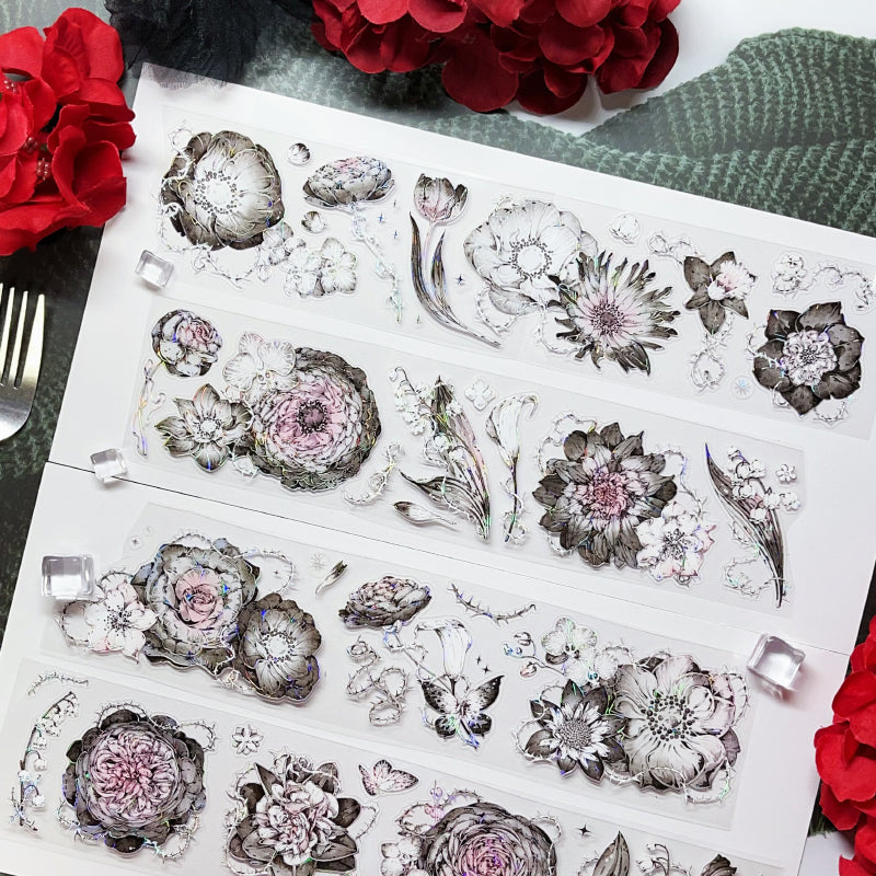 Whole Roll 6cm*5m Darkness thorns Shell Light PET Tape featuring light designs for journaling, scrapbooking and collage