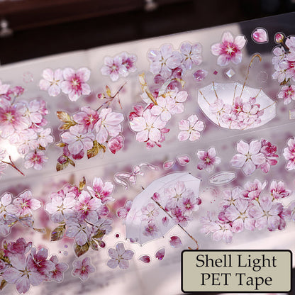 Whole Roll 6.5cm*5m Pink Cherry Blossom Die Cutting Washi/PET/Shell Light Washi/PET Tape