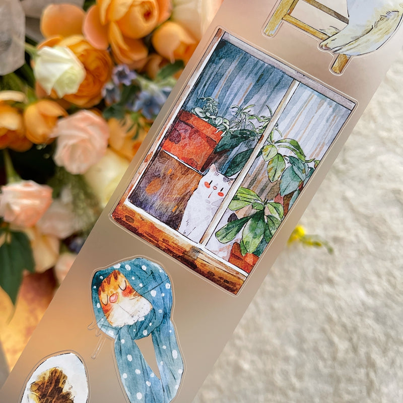 6cm*333cm Cat Home Die Cutting Washi/PET/Fog PET Tape featuring cat, and home designs for journaling, scrapbooking and collage