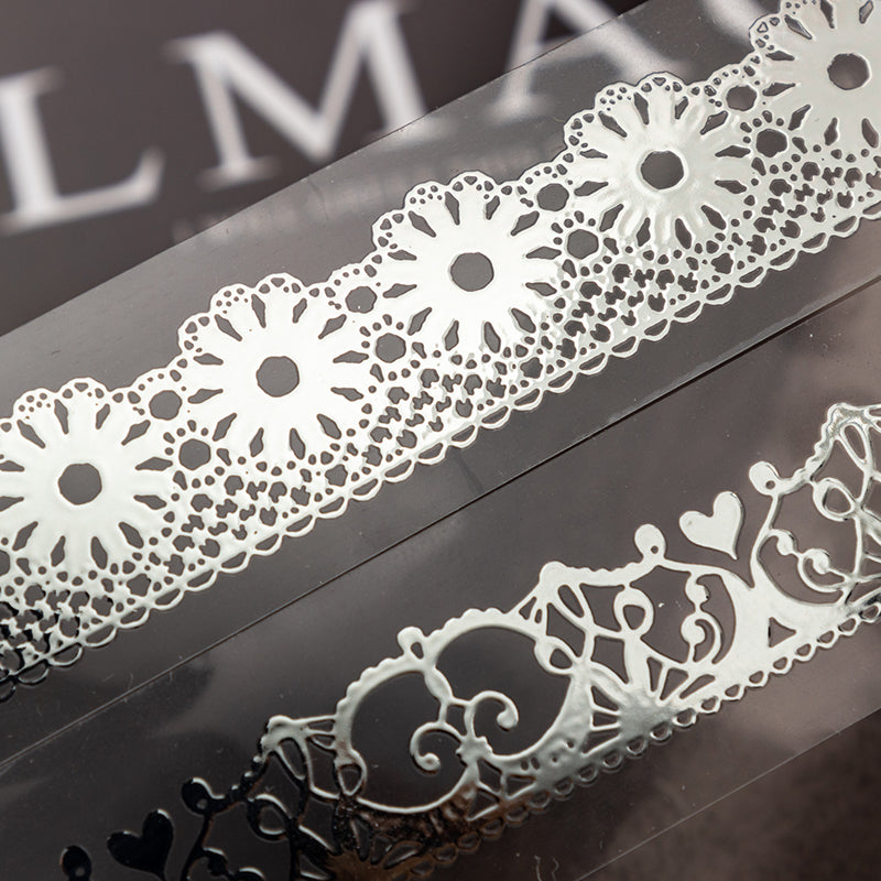 Silver Islet Lace Dream Series Silver Stamping PET Tape featuring dream, lace, and silver designs for journaling, scrapbooking and collage