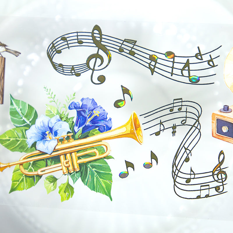 Forest Melodies Shell Light PET Tape featuring forest, and light designs for journaling, scrapbooking and collage