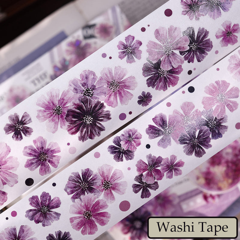 5cm*125cm Smoke Purple Flower Die Cutting Washi/PET/Shell Light Washi/PET Tape