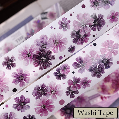 5cm*125cm Smoke Purple Flower Die Cutting Washi/PET/Shell Light Washi/PET Tape
