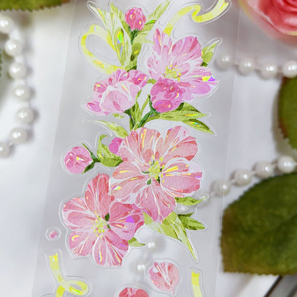Whole Roll 5cm*5m Pine Ccented flower Washi/Self-adhesive/Shell Light PET Tape featuring flower, and light designs for journaling, scrapbooking and collage