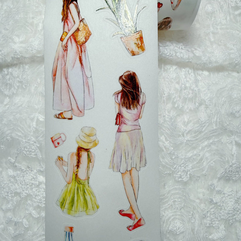 Whole Roll 6cm*5m Green Peach Die Cutting Washi/PET/Fog PET Tape