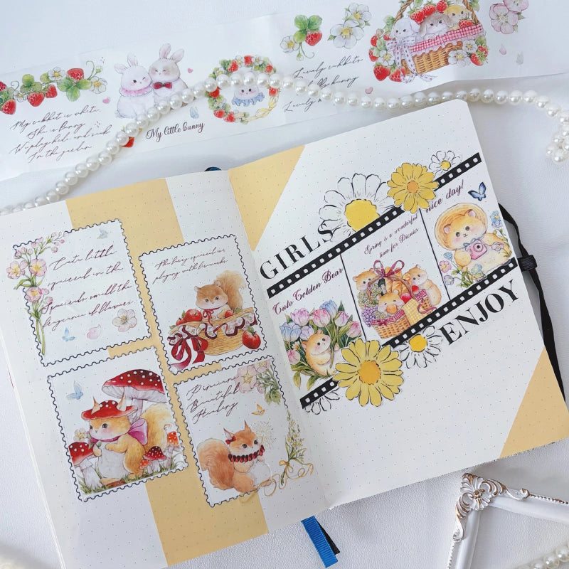 Whole Roll 6cm*5m Lovely Garden Die Cutting Washi/PET Tape featuring garden designs for journaling, scrapbooking and collage