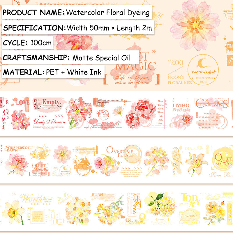 Water Floral Dyeing Fog PET Tape featuring floral designs for journaling, scrapbooking and collage