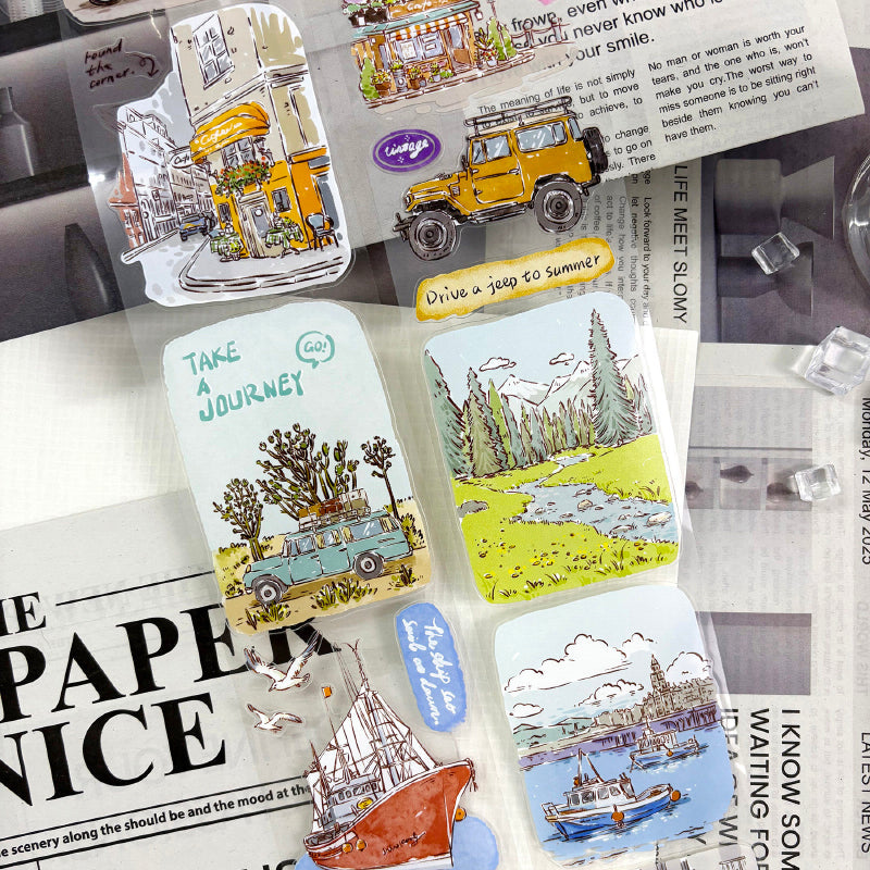 7cm*100cm Take a Journey Die Cutting Washi/PET/Fog PET Tape for journaling, scrapbooking and collage